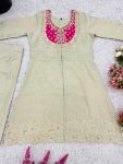 FANCY SHIMMER SILK EMBROIDERY CODING SEQUENCE WORK WITH BEADS WORK CO-ORD SET PARTY WEAR WHOLESALE PRICE ETHNIC GARMENT (3)