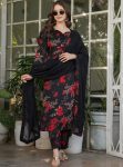 FANCY SILK BLEND PRINT WORK TOP BOTTOM WITH DUPATTA BLACK