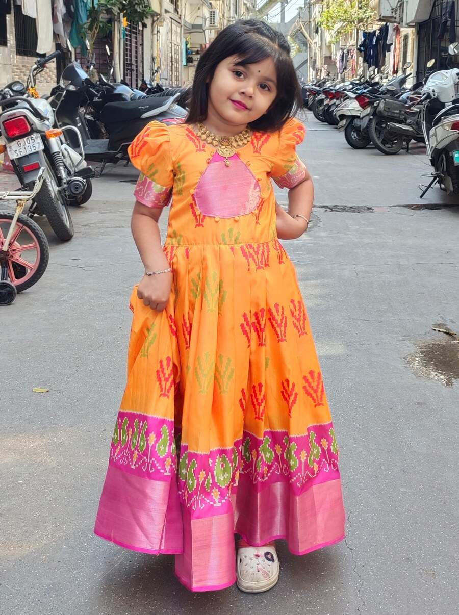 FANCY SILK DIGITAL PRINTED KID'S GOWN FESTIVE WEAR WHOLESALE PRICE ETHNIC GARMENT (10)