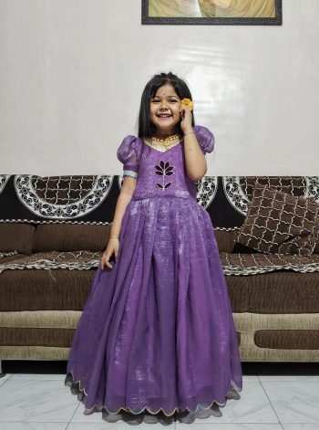 FANCY SILK HAND WORK KID'S GOWN PURPLE