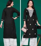 FANCY TESLA SLUB EMBROIDERY WORK KURTI BLACK