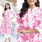 FANCY TWILL RAYON DIGITAL PRINT WORK TOP BOTTOM SET PINK