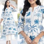 FANCY TWILL RAYON DIGITAL PRINT WORK TOP BOTTOM SET BLUE