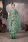 FASHIONABLE BUTTERFLY NET AARI EMBROIDERY WORK SAREE WITH UNTITCHED BLOUSE PARTY WEAR WHOLESALE PRICE ETHNIC GARMENT(27)