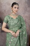 FASHIONABLE BUTTERFLY NET AARI EMBROIDERY WORK SAREE WITH UNTITCHED BLOUSE PARTY WEAR WHOLESALE PRICE ETHNIC GARMENT(27)