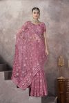 FASHIONABLE BUTTERFLY NET AARI EMBROIDERY WORK SAREE WITH UNTITCHED BLOUSE PARTY WEAR WHOLESALE PRICE ETHNIC GARMENT(33)