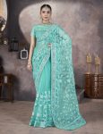 FASHIONABLE BUTTERFLY NET AARI EMBROIDERY WORK SAREE WITH UNTITCHED BLOUSE PARTY WEAR WHOLESALE PRICE ETHNIC GARMENT(45)