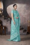 FASHIONABLE BUTTERFLY NET AARI EMBROIDERY WORK SAREE WITH UNTITCHED BLOUSE PARTY WEAR WHOLESALE PRICE ETHNIC GARMENT(45)