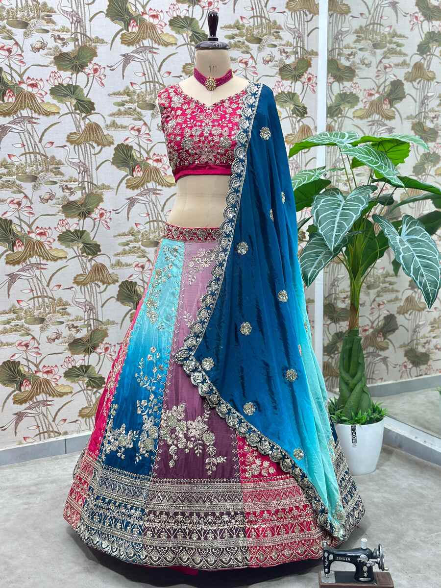 FASHIONABLE CHINON EMBROIDERY SEQUENCE DESIGN WORK LEHENGA CHOLI WITH DUPATTA WEDDING WEAR WHOLESALE PRICE ETHNIC GARMENT (1)
