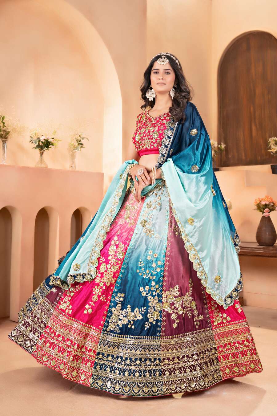 FASHIONABLE CHINON EMBROIDERY SEQUENCE DESIGN WORK LEHENGA CHOLI WITH DUPATTA WEDDING WEAR WHOLESALE PRICE ETHNIC GARMENT (2)