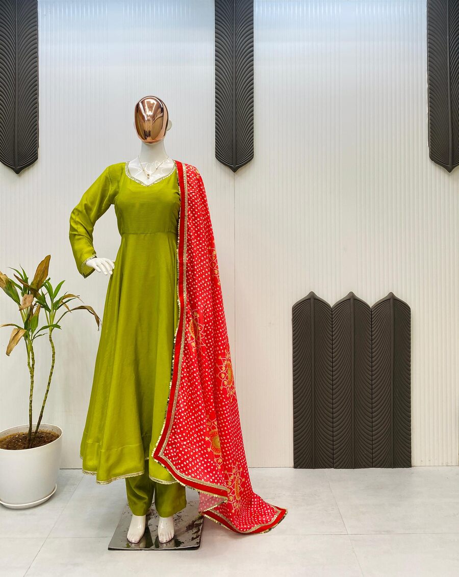 FASHIONABLE CHINON LACE ON BORDER AND LATKAN ON BACK SIDE DORI WORK GOWN BOTTOM WITH DUPATTA FESTIVE WEAR WHOLESALE PRICE ETHNIC GARMENT (2)