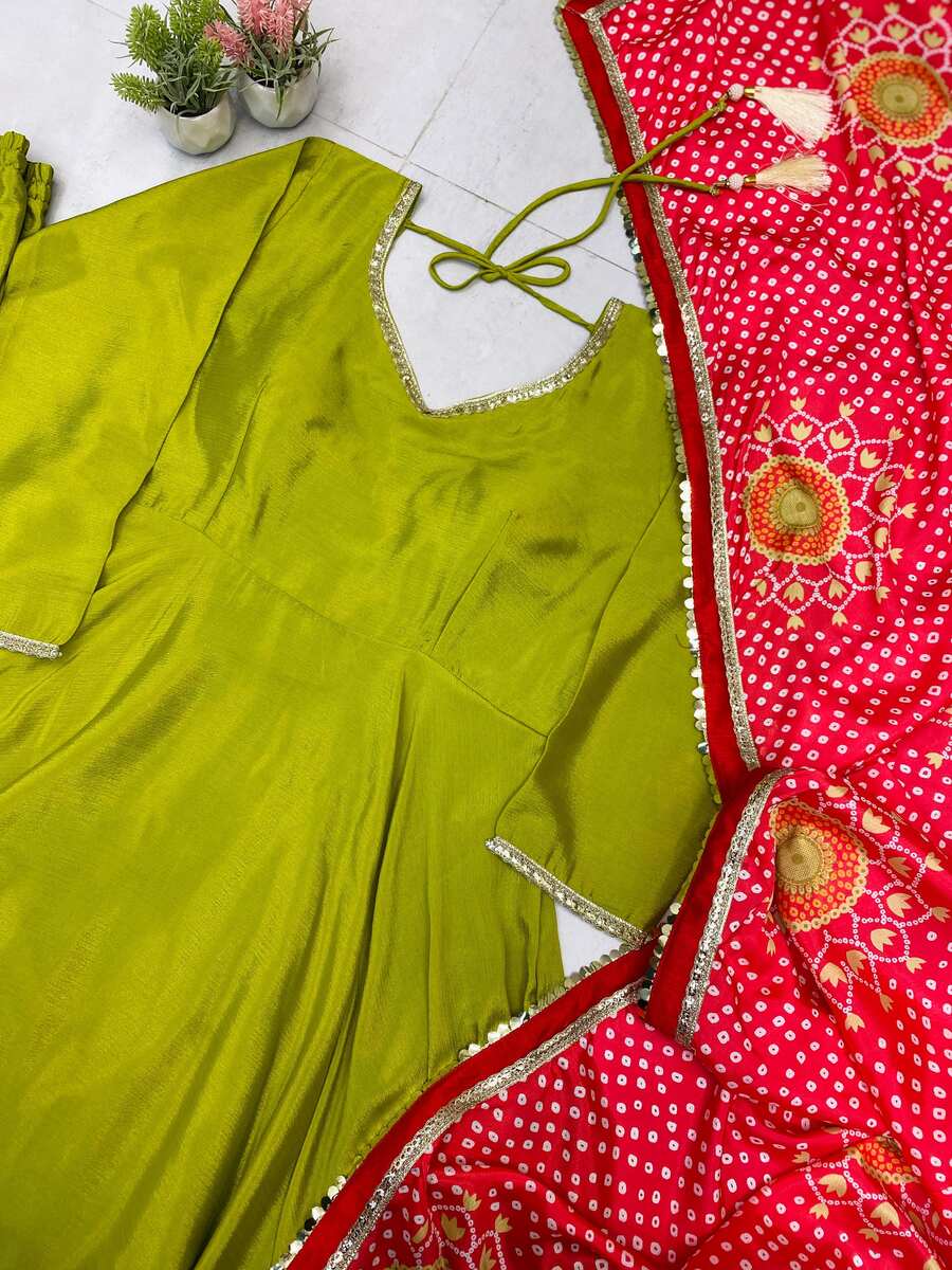 FASHIONABLE CHINON LACE ON BORDER AND LATKAN ON BACK SIDE DORI WORK GOWN BOTTOM WITH DUPATTA FESTIVE WEAR WHOLESALE PRICE ETHNIC GARMENT (7)