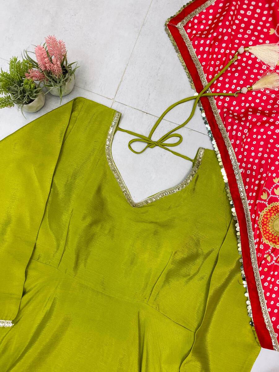 FASHIONABLE CHINON LACE ON BORDER AND LATKAN ON BACK SIDE DORI WORK GOWN BOTTOM WITH DUPATTA FESTIVE WEAR WHOLESALE PRICE ETHNIC GARMENT (8)