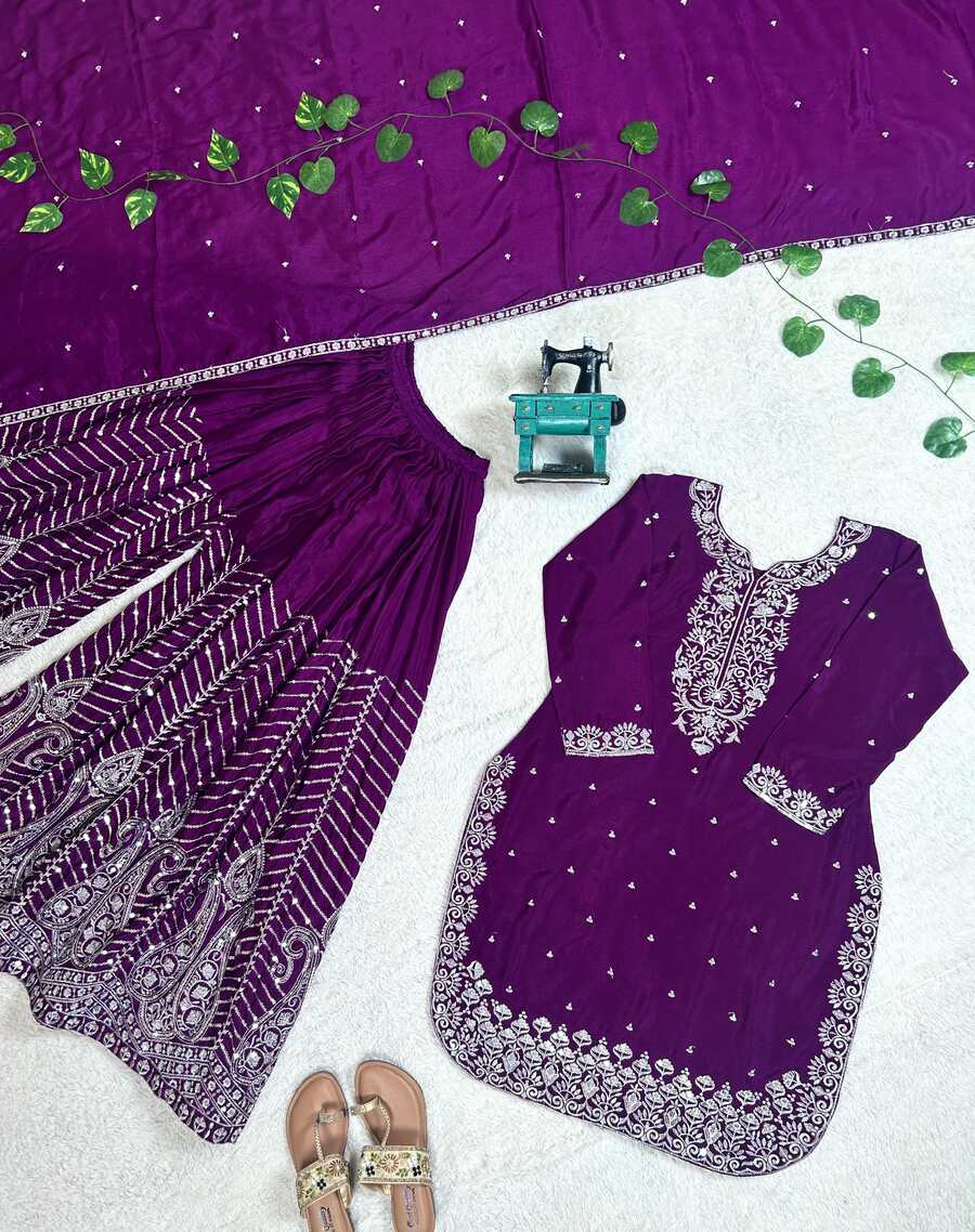 FASHIONABLE CHINON SEQUENCE EMBROIDERY WORK TOP PALAZZO WITH DUPATTA WEDDING WEAR WHOLESALE PRICE ETHNIC GARMENT (13)