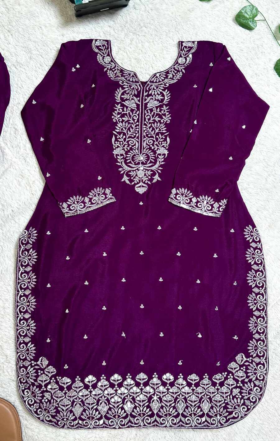 FASHIONABLE CHINON SEQUENCE EMBROIDERY WORK TOP PALAZZO WITH DUPATTA WEDDING WEAR WHOLESALE PRICE ETHNIC GARMENT (8)