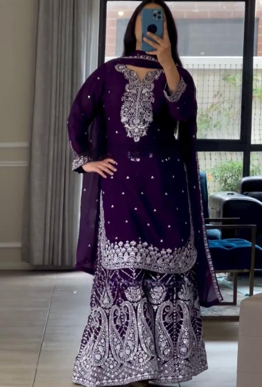 FASHIONABLE CHINON SEQUENCE EMBROIDERY WORK TOP PALAZZO WITH DUPATTA WEDDING WEAR WHOLESALE PRICE ETHNIC GARMENT (9)