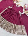 FASHIONABLE CHINON SILK EMBROIDERY SEQUENCE WORK GOWN BOTTOM WITH DUPATTA RECEPTION WEAR WHOLESALE PRICE ETHNIC GARMENT (2)