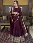 FASHIONABLE CHINON SILK EMBROIDERY SEQUENCE WORK  GOWN BOTTOM WITH DUPATTA BROWN