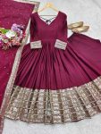 FASHIONABLE CHINON SILK EMBROIDERY SEQUENCE WORK GOWN BOTTOM WITH DUPATTA RECEPTION WEAR WHOLESALE PRICE ETHNIC GARMENT (2)