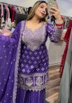 FASHIONABLE CHINON SILK SEQUENCE EMBROIDERY WORK TOP PALAZZO WITH DUPATTA PARTY WEAR WHOLESALE PRICE ETHNIC GARMENT (4)