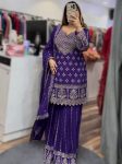 FASHIONABLE CHINON SILK SEQUENCE EMBROIDERY WORK TOP PALAZZO WITH DUPATTA PURPLE