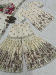FASHIONABLE CHINON SILK SEQUENCE EMBROIDERY WORK TOP SHARARA WITH DUPATTA PARTY WEAR WHOLESALE PRICE ETHNIC GARMENT (2)