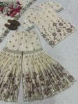 FASHIONABLE CHINON SILK SEQUENCE EMBROIDERY WORK TOP SHARARA WITH DUPATTA PARTY WEAR WHOLESALE PRICE ETHNIC GARMENT (2)