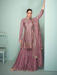FASHIONABLE CHINON THREAD EMBROIDERY WORK TOP SHARARA WITH DUPATTA LAVENDER