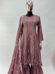 FASHIONABLE CHINON THREAD EMBROIDERY WORK TOP SHARARA WITH DUPATTA PARTY WEAR WHOLESALE PRICE ETHNIC GARMENT (2)