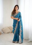 FASHIONABLE CRUNCHY SILK EMBROIDERY THREADS, CODING & SEQUENCE WORK SAREE WITH UNSTITCHED BLOUSE WEDDING WEAR WHOLESALE PRICE ETHNIC GARMENT (27)
