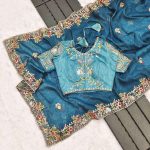 FASHIONABLE CRUNCHY SILK EMBROIDERY THREADS, CODING & SEQUENCE WORK SAREE WITH UNSTITCHED BLOUSE WEDDING WEAR WHOLESALE PRICE ETHNIC GARMENT (27)