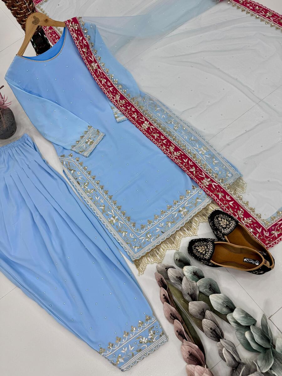 FASHIONABLE DIAMOND GEORGETTE EMBROIDERY SEQUENCE WORK TOP PATIYALA WITH DUPATTA FESTIVAL WEAR WHOLESALE PRICE ETHNIC GARMENT (1)