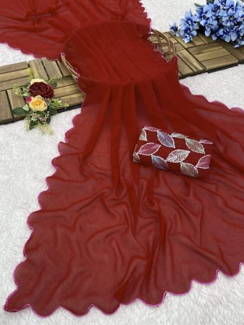 FASHIONABLE FAUX GEORGETTE FANCY ARC SAREE WITH UNSTITCHED BLOUSE MAROON
