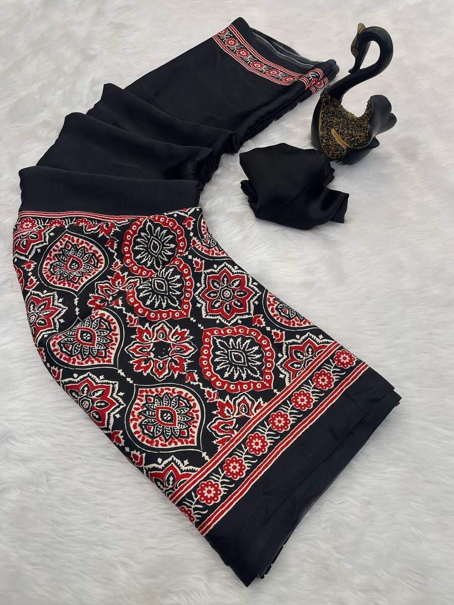 FASHIONABLE GAJI SOFT SILK BANDHEJ WORK SAREE WITH UNSTITCHED BLOUSE CASUAL WEAR WHOLESALE PRICE ETHNIC GARMENT (1)