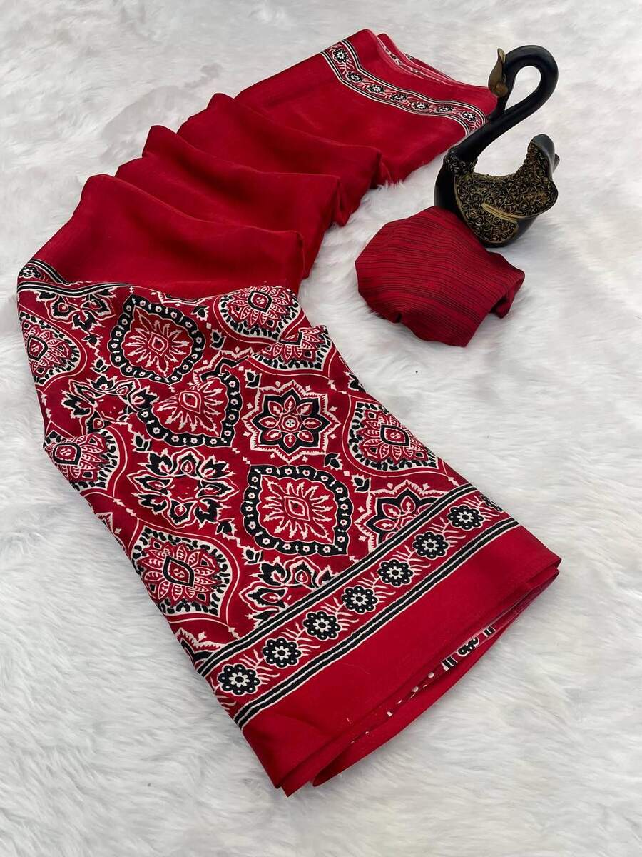 FASHIONABLE GAJI SOFT SILK BANDHEJ WORK SAREE WITH UNSTITCHED BLOUSE CASUAL WEAR WHOLESALE PRICE ETHNIC GARMENT (3)