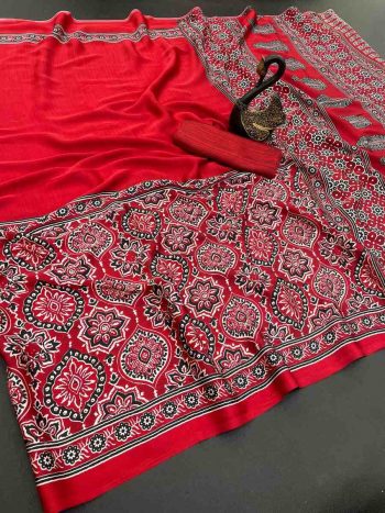 FASHIONABLE GAJI SOFT SILK BANDHEJ WORK SAREE WITH UNSTITCHED BLOUSE RED