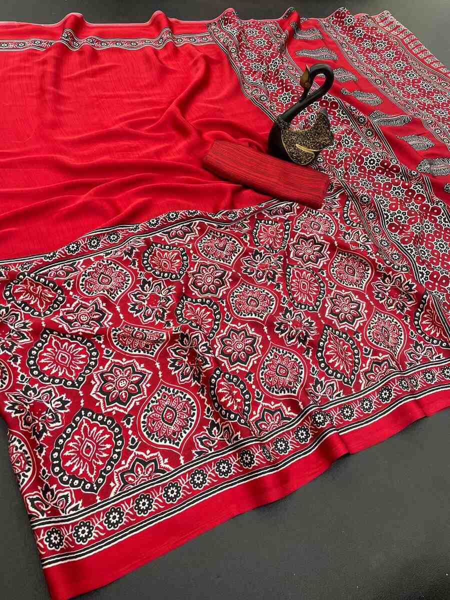 FASHIONABLE GAJI SOFT SILK BANDHEJ WORK SAREE WITH UNSTITCHED BLOUSE CASUAL WEAR WHOLESALE PRICE ETHNIC GARMENT (4)