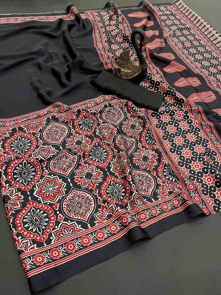 FASHIONABLE GAJI SOFT SILK BANDHEJ WORK SAREE WITH UNSTITCHED BLOUSE CASUAL WEAR WHOLESALE PRICE ETHNIC GARMENT (8)