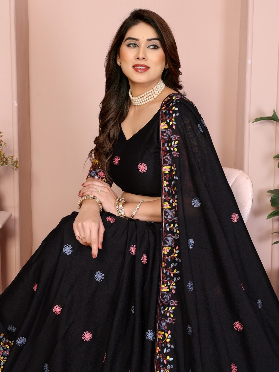 FASHIONABLE GEORGETTE EMBROIDERY WORK LEHENGA CHOLI WITH DUPATTA WEDDING WEAR WHOLESALE PRICE ETHNIC GARMENT (14)