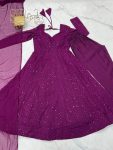 FASHIONABLE GEORGETTE LUKHNOWI SEQUENCE WORK ANARKALI GOWN BOTTOM WITH DUPATTA PARTY WEAR WHOLESALE PRICE ETHNIC GARMENT (7)