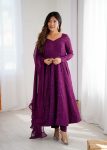 FASHIONABLE GEORGETTE LUKHNOWI SEQUENCE WORK ANARKALI GOWN BOTTOM WITH DUPATTA WINE