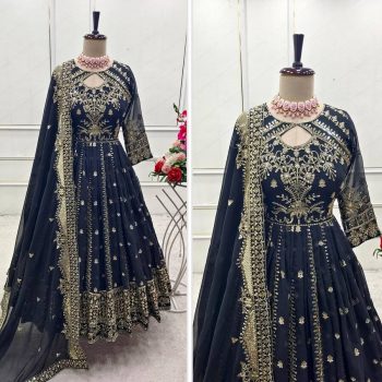 FASHIONABLE GEORGETTE SEQUENCE EMBROIDERY WORK GOWN BOTTOM WITH DUPATTA BLACK