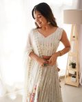 FASHIONABLE GEORGETTE THREAD WITH SEQUENCE WORK LEHENGA CHOLI WITH DUPATTA WHITE