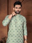 FASHIONABLE ITALIAN SILK EMBROIDERY & DIFFRENT COLOURS THREAD WORK KURTA PAYJAMA FOR MEN’S WEDDING WEAR WHOLESALE PRICE ETHNIC GARMENT (34)