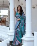 FASHIONABLE LICHI SILK JACQUARD WORK SAREE WITH UNSTITCHED BLOUSE RAMA