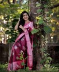 FASHIONABLE LICHI SILK JACQUARD WORK SAREE WITH UNSTITCHED BLOUSE PURPLE