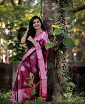 FASHIONABLE LICHI SILK JACQUARD WORK SAREE WITH UNSTITCHED BLOUSE PURPLE