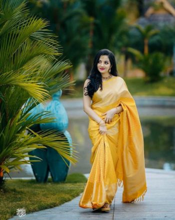 FASHIONABLE LICHI SILK JACQUARD WORK SAREE WITH UNSTITCHED BLOUSE YELLOW