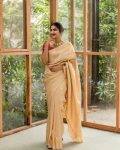 FASHIONABLE LICHI SILK JACQUARD WORK SAREE WITH UNSTITCHED BLOUSE CREAM