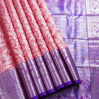 FASHIONABLE LICHI SILK JACQUARD WORK SAREE WITH UNSTITCHED BLOUSE BABY PINK